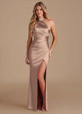 Sleek Sheath Halter Neck Sleeveless Keyhole Back Floor Length Bridesmaid Dress
