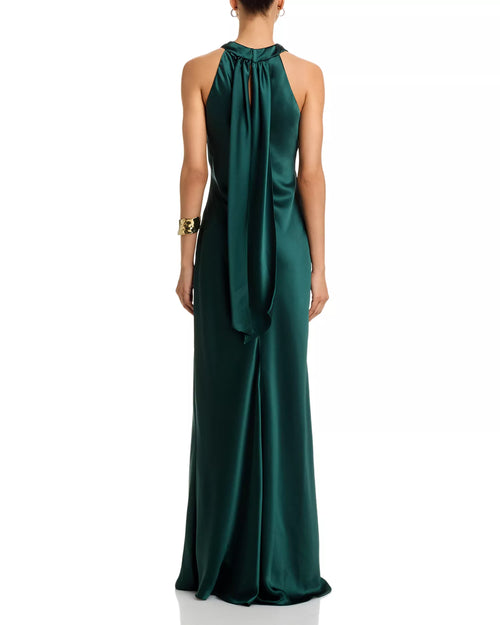 Élégante robe de bal longue pour femmes, coupe fourreau, avec licou, sans manches et dos nu.