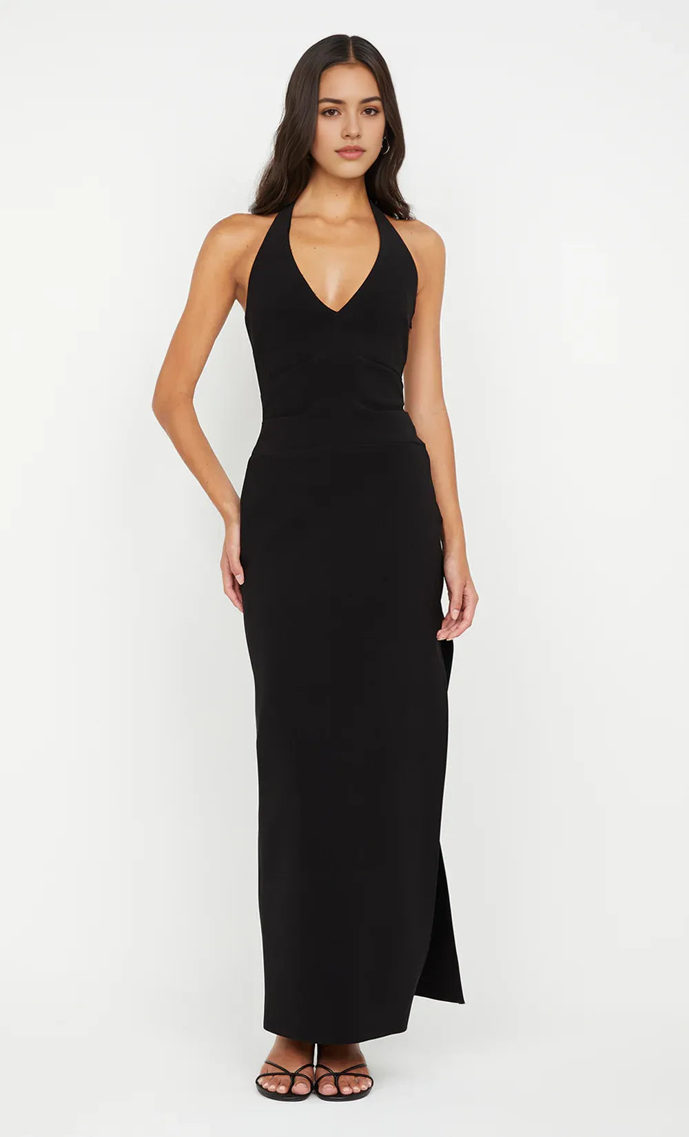 Sleek Sheath Halter Neck Sleeveless Open Back Floor Length Hot sale Prom Dress
