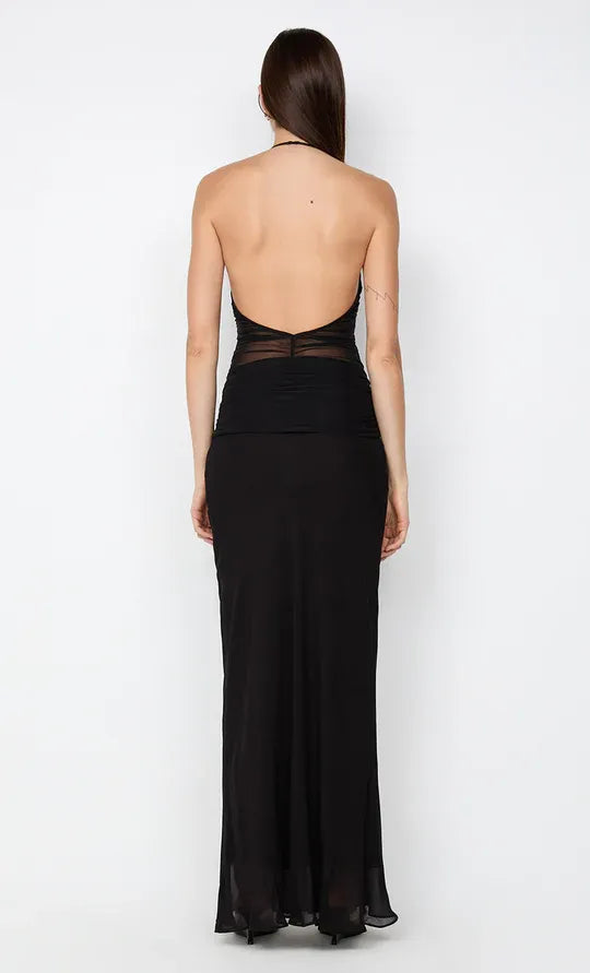 Sleek Sheath Halter Neck Sleeveless Sheer Back Floor Length For Women Evening Dress