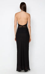 Sleek Sheath Halter Neck Sleeveless Sheer Back Floor Length For Women Evening Dress