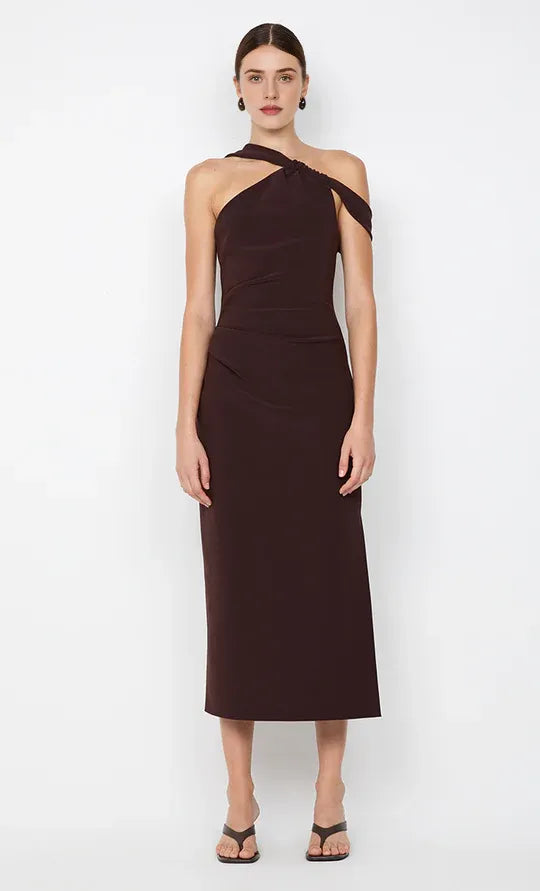 Sleek Sheath Halter Neck Sleeveless Square Back Midi Length For Ladies Prom Dress