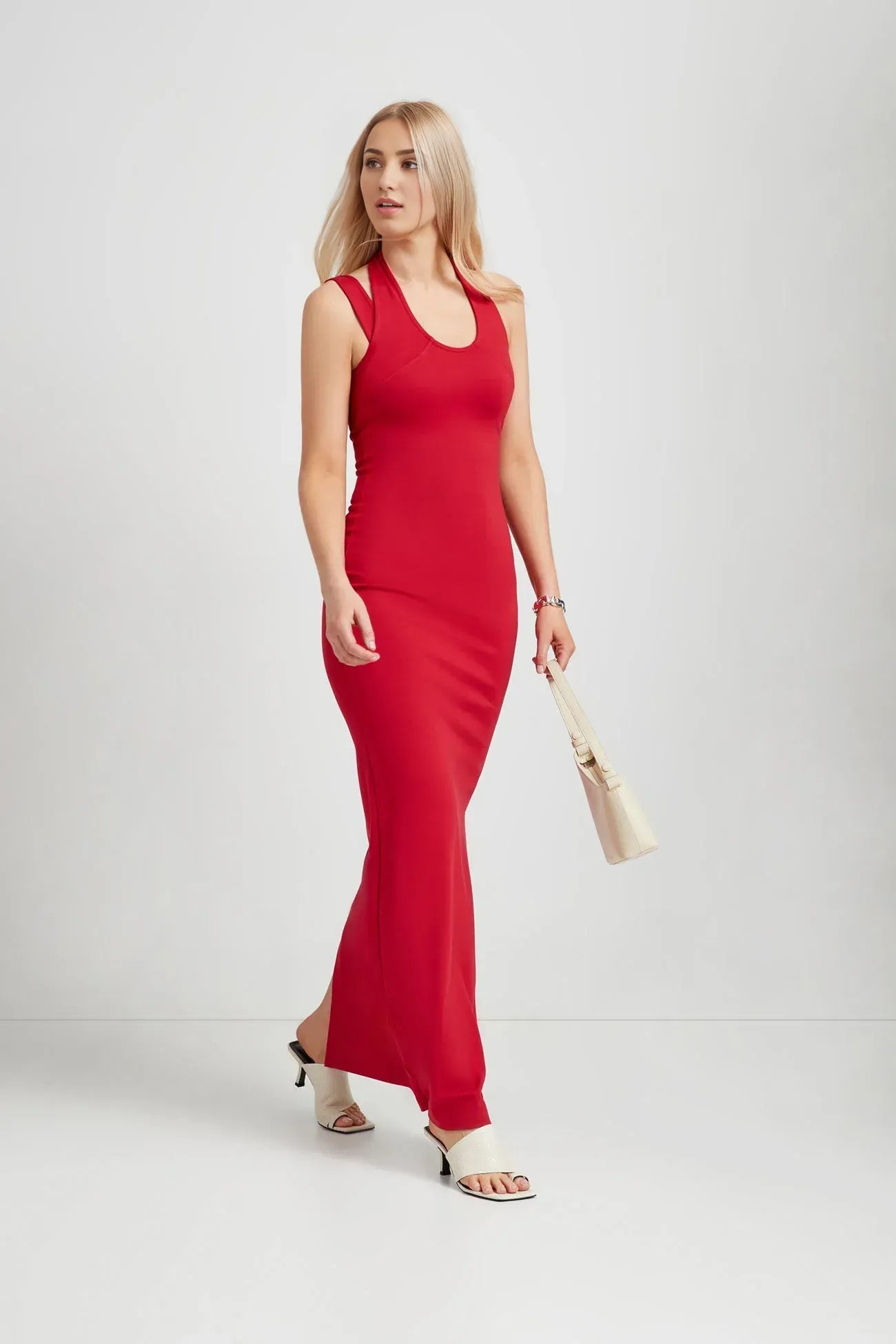 Sleek Sheath Halter One Shoulder Sleeveless Cutout Back Floor Length For Sale Prom Dress