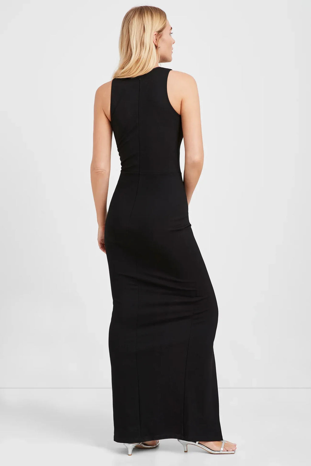 Sleek Sheath Mesh Insert Neck Sleeveless Zipper Back Floor Length For Ladies Prom Dress