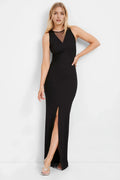 Sleek Sheath Mesh Insert Neck Sleeveless Zipper Back Floor Length For Ladies Prom Dress