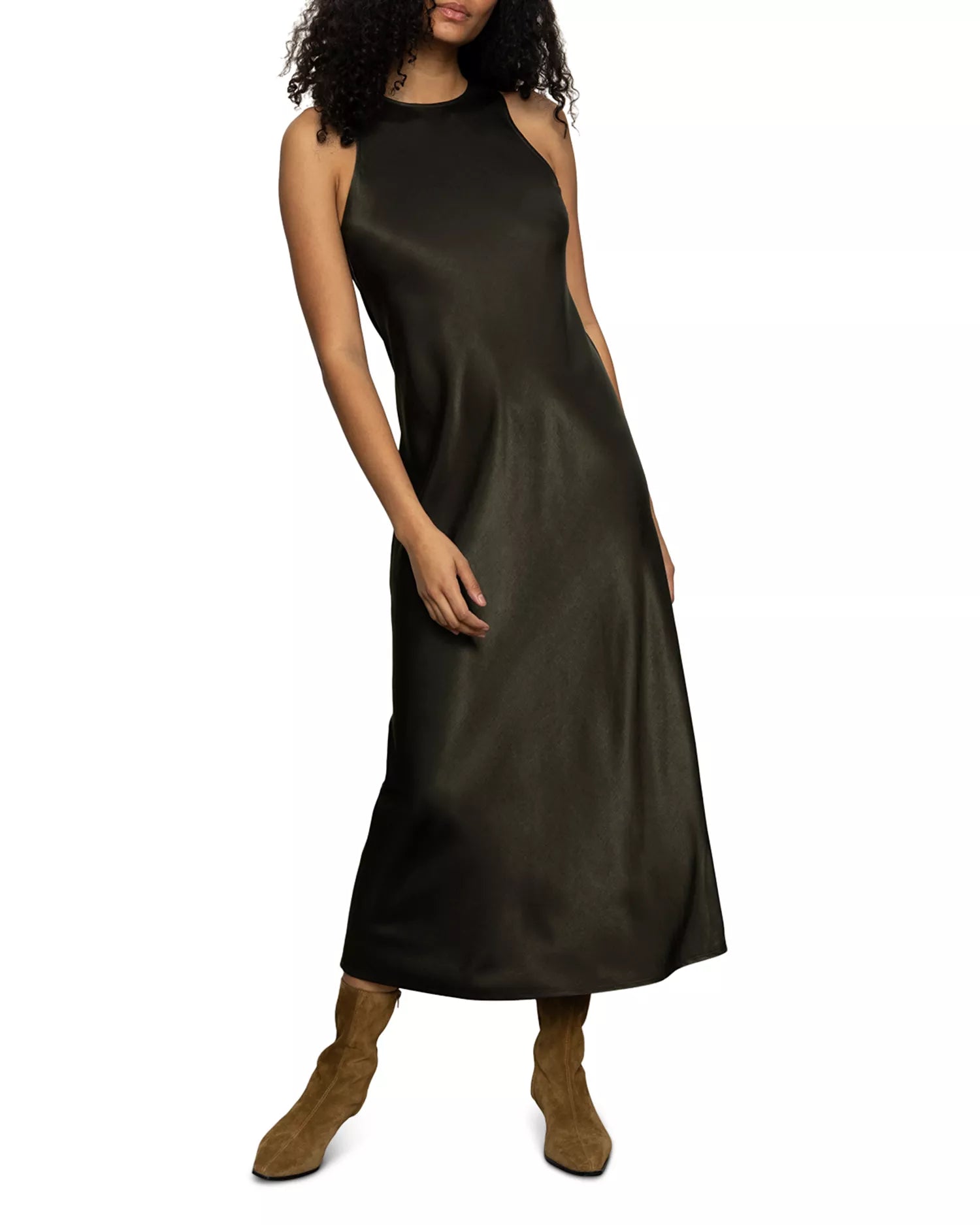 Sleek Sheath Mock Neck Sleeveless Keyhole Back Floor Length For Ladies Prom Dress