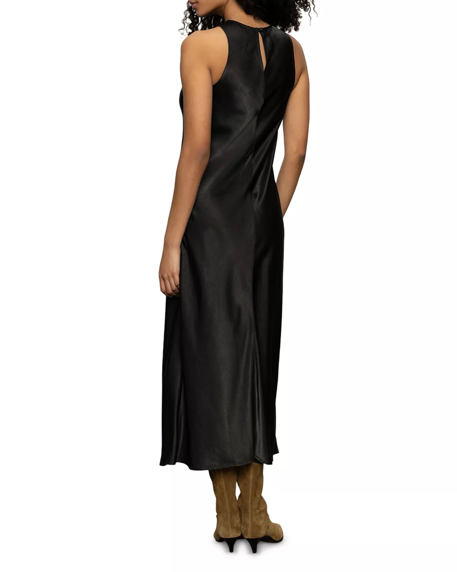Sleek Sheath Mock Neck Sleeveless Keyhole Back Floor Length For Ladies Prom Dress