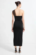 Sleek Sheath One Shoulder Sheer Sleeve Open Back Midi Length For Ladies Prom Dress