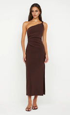 Sleek Sheath One Shoulder Sleeveless Open Back Midi Length For Sale Prom Dress