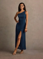 Sleek Sheath One Shoulder Sleeveless Zipper Back Midi Length For Adults Prom Dress