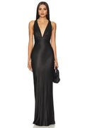 Sleek Sheath Plunging V Neck Sleeveless Crisscross Back Floor Length Evening Dress