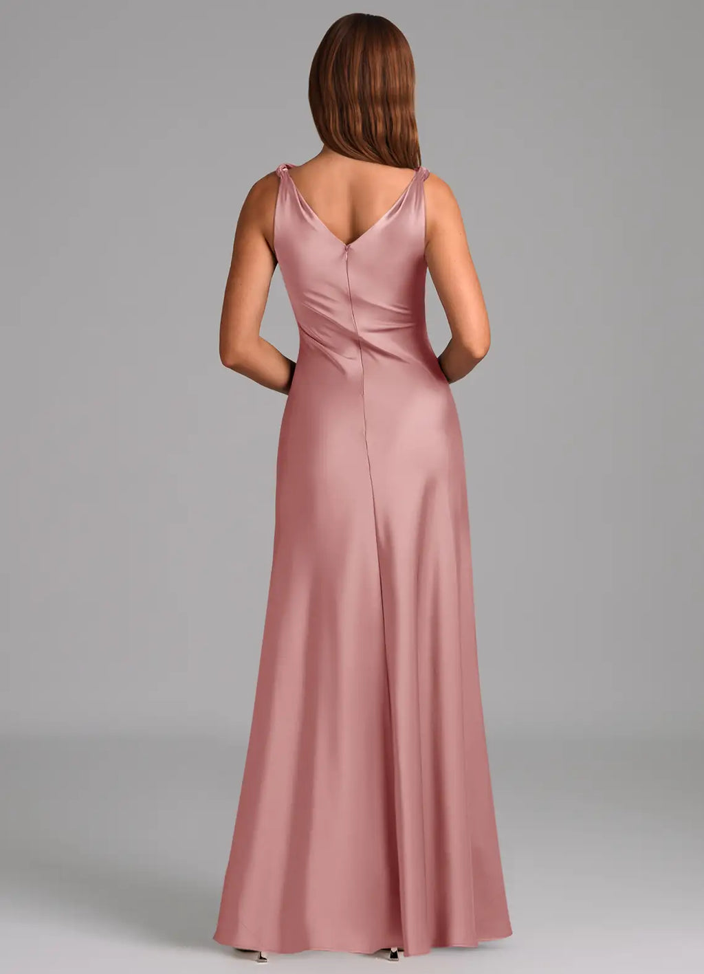 Sleek Sheath Satin Cowl Neck Sleeveless V Back Floor Length Bridesmaid Dress