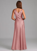 Sleek Sheath Satin Cowl Neck Sleeveless V Back Floor Length Bridesmaid Dress