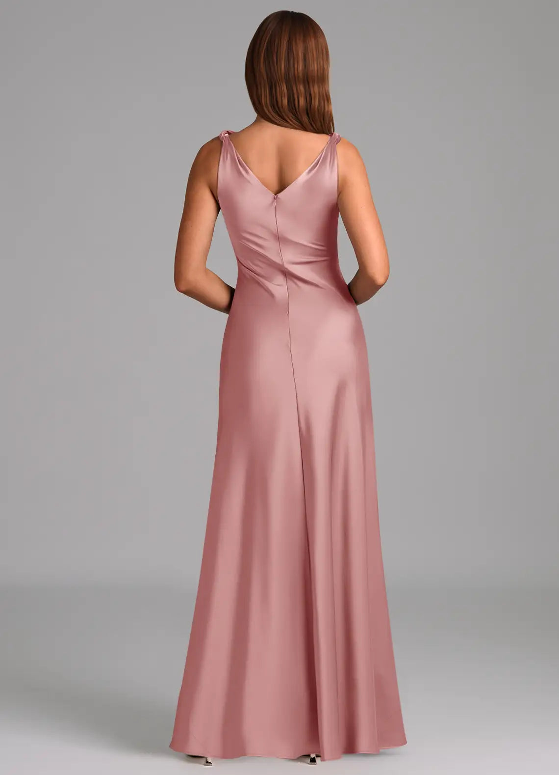 Sleek Sheath Satin Cowl Neck Sleeveless V Back Floor Length Bridesmaid Dress
