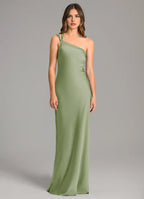 Sleek Sheath Satin One Shoulder Sleeveless Cut Out Bow Back Floor-Length Bridesmaid Dress