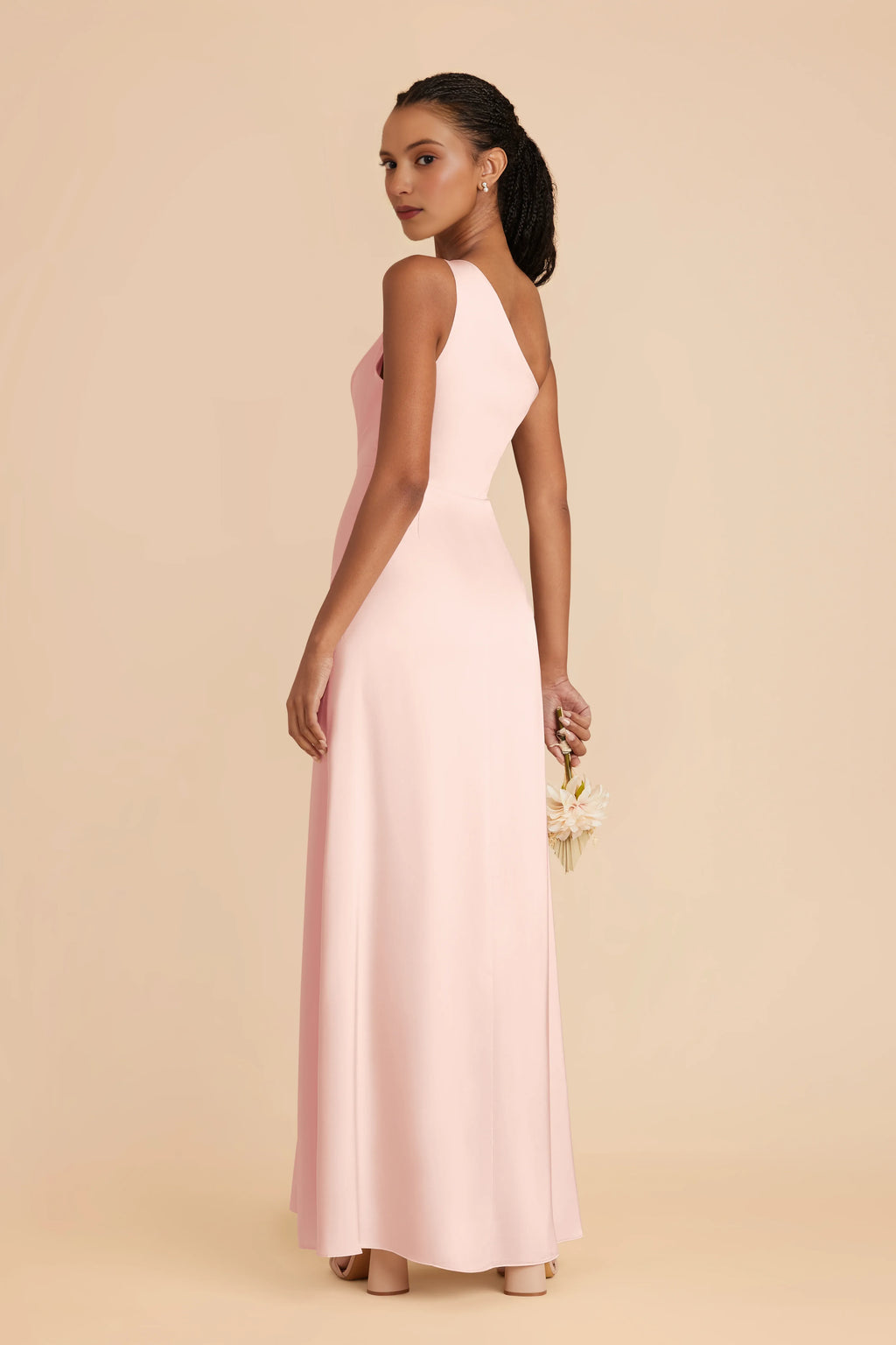 Sleek Sheath Satin One Shoulder Sleeveless Open Back Floor Length Bridesmaid Dress
