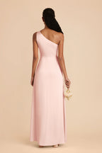 Sleek Sheath Satin One Shoulder Sleeveless Open Back Floor Length Bridesmaid Dress