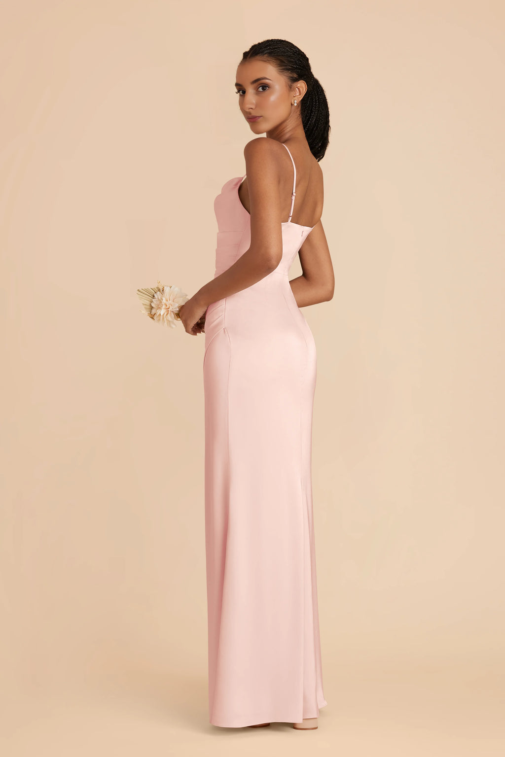 Sleek Sheath Satin Square Neck Spaghetti Strap Open Back Floor Length Bridesmaid Dress