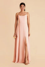 Sleek Sheath Satin Square Neck Spaghetti Strap Zipper Back Floor Length Bridesmaid Dress