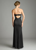 Sleek Sheath Satin Strapless Sleeveless Cutout Back Floor Length Bridesmaid Dress