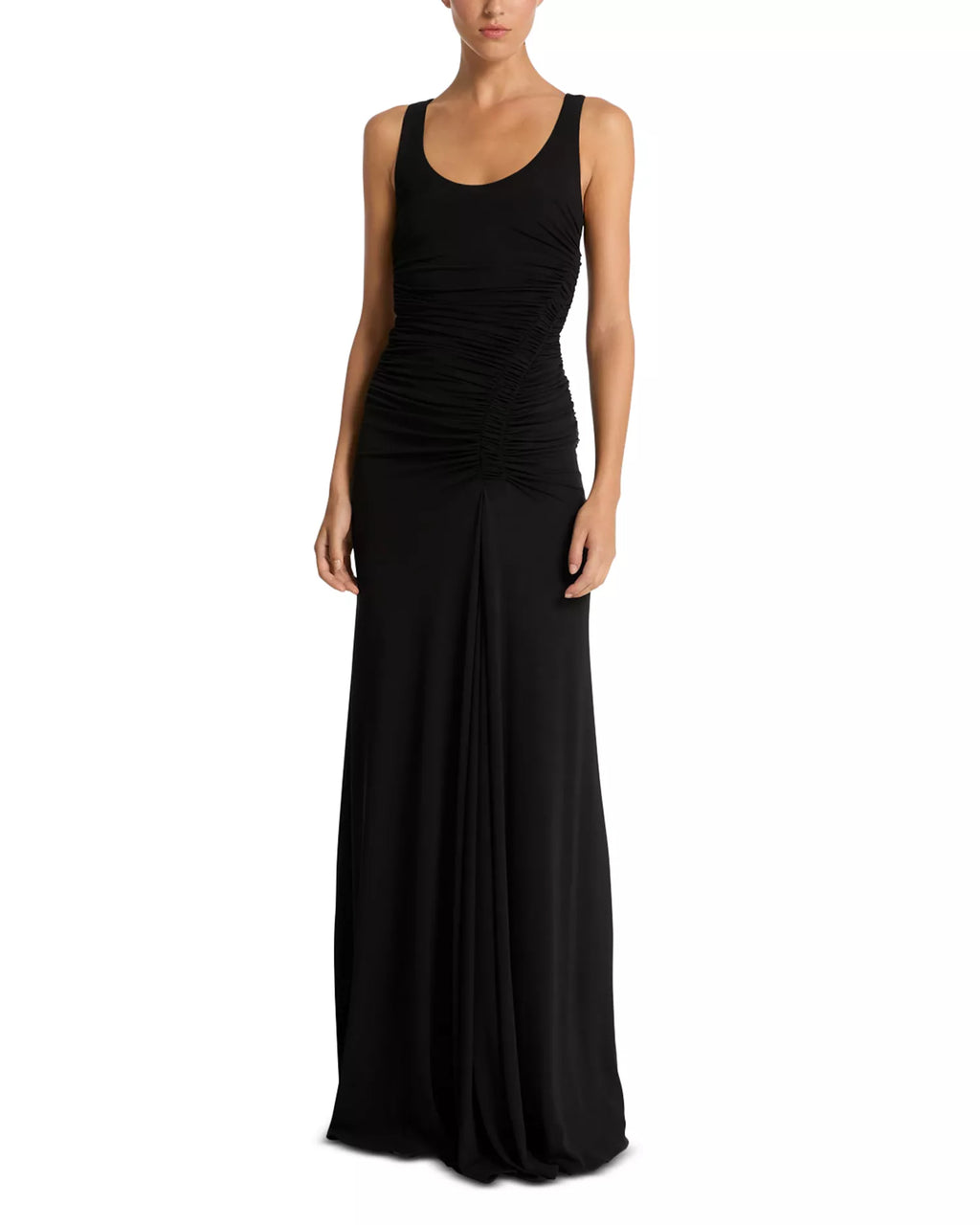 Sleek Sheath Scoop Neck Sleeveless Ruched Back Floor Length For Women Prom Dress