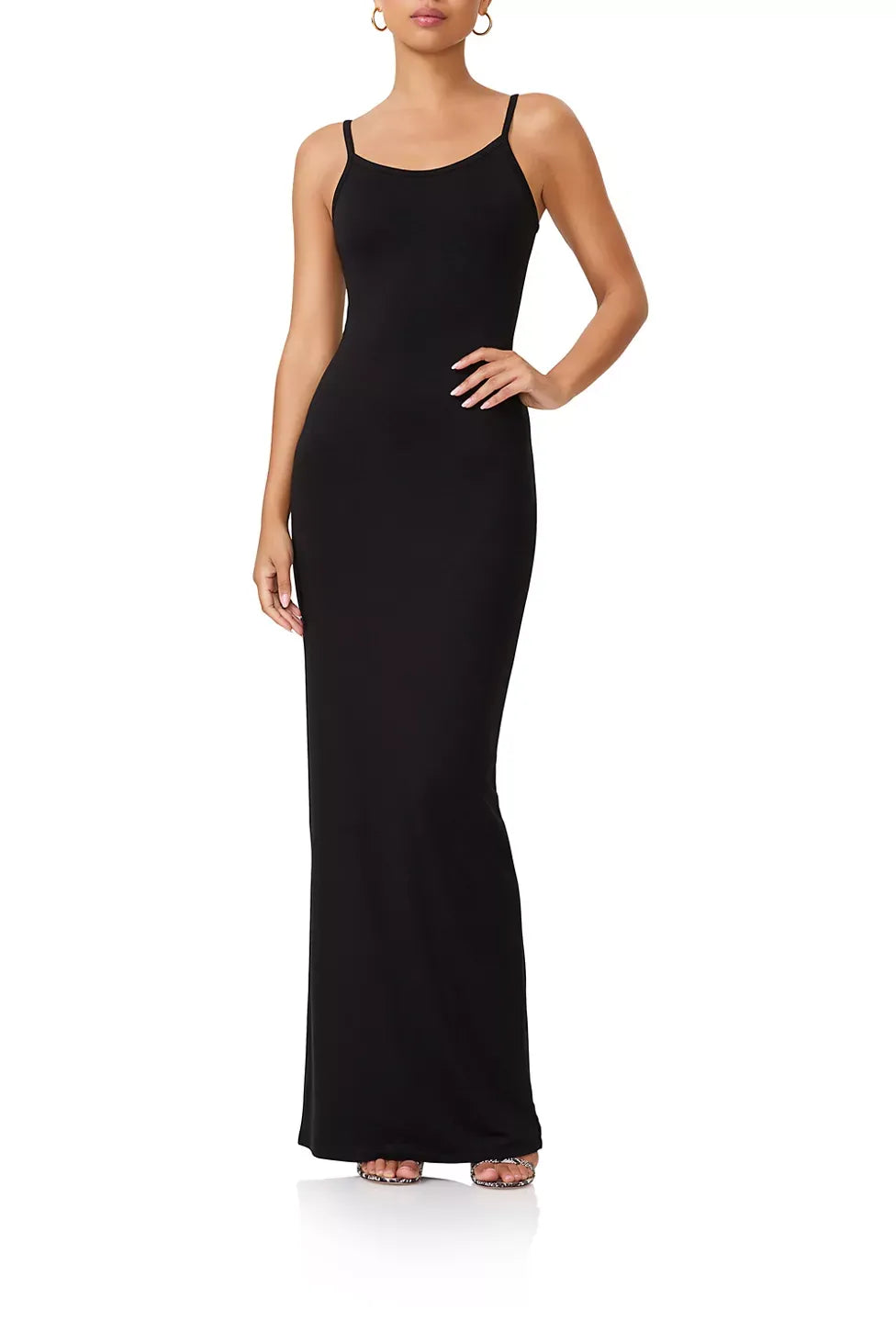 Sleek Sheath Scoop Neck Spaghetti Strap Open Back Floor Length For Adults Prom Dress