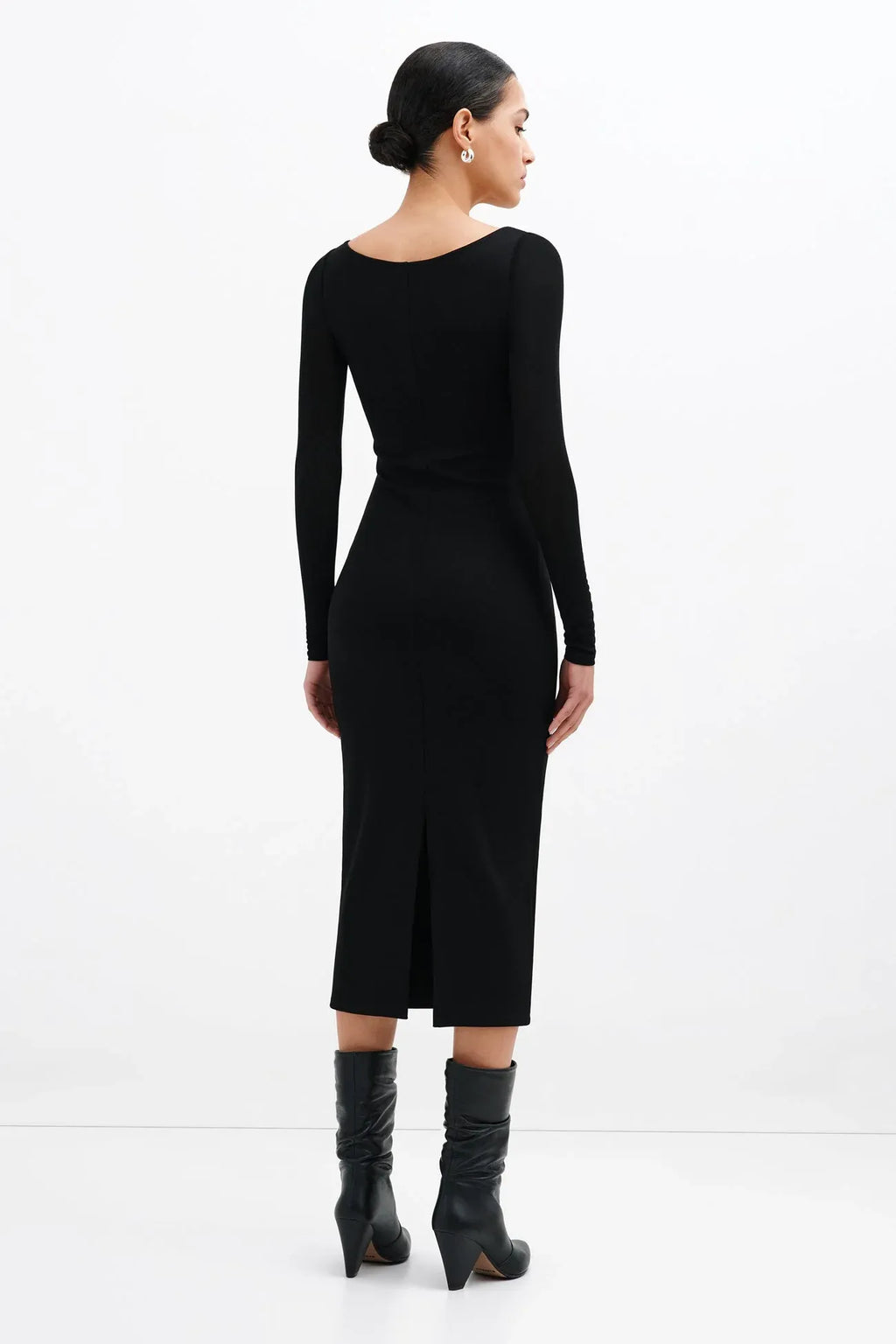 Sleek Sheath Square Neck Mesh Sleeve Zipper Back Midi Length For Ladies Prom Dress