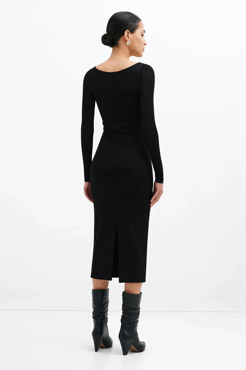Sleek Sheath Square Neck Mesh Sleeve Zipper Back Midi Length For Ladies Prom Dress
