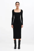 Sleek Sheath Square Neck Mesh Sleeve Zipper Back Midi Length For Ladies Prom Dress
