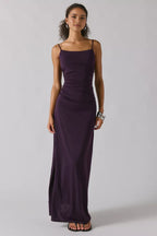 Sleek Sheath Square Neck Spaghetti Strap Open Back Floor Length For Adults Prom Dress