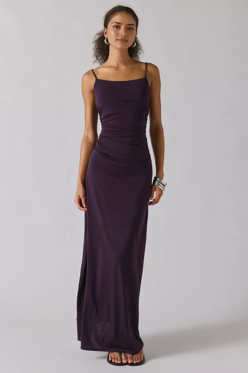 Sleek Sheath Square Neck Spaghetti Strap Open Back Floor Length For Adults Prom Dress