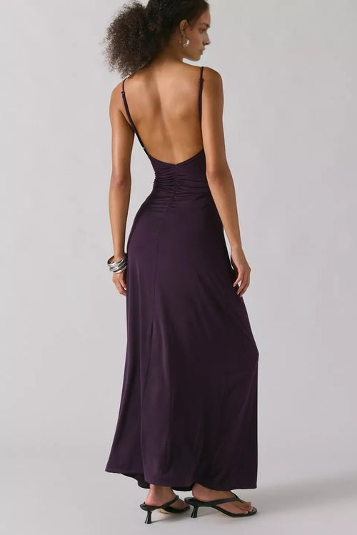 Robe de bal élégante fourreau à col carré, fines bretelles, dos ouvert, longueur ras du sol pour adultes