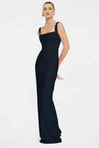 Sleek Sheath Square neck Sleeveless Open back Floor length Prom Dress