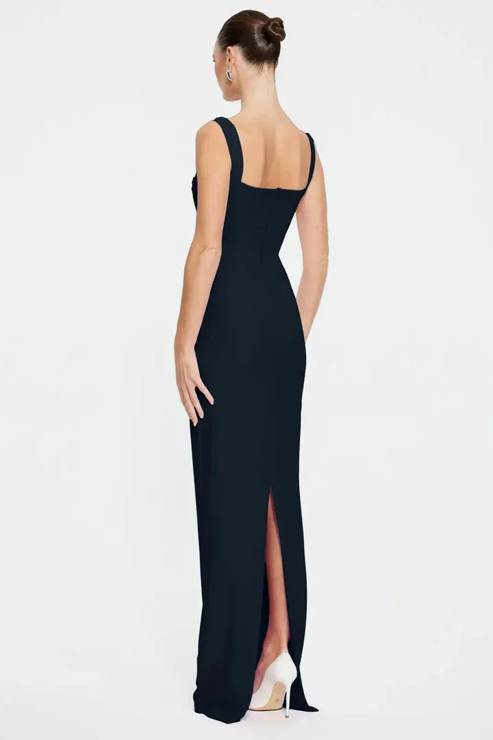 Sleek Sheath Square neck Sleeveless Open back Floor length Prom Dress