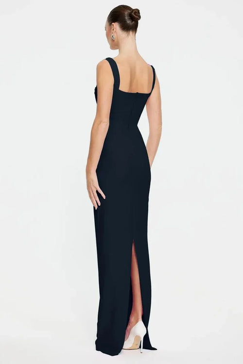 Robe de bal sirène élégante à col carré sans manches, dos nu et longueur ras du sol