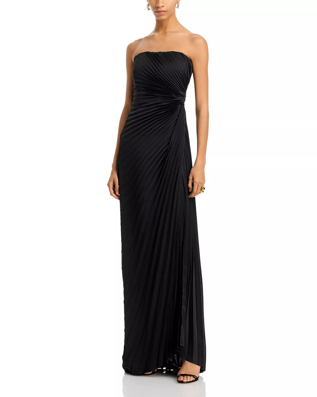 Sleek Sheath Strapless Ruched Bodice Open Back Floor Length Prom Dress