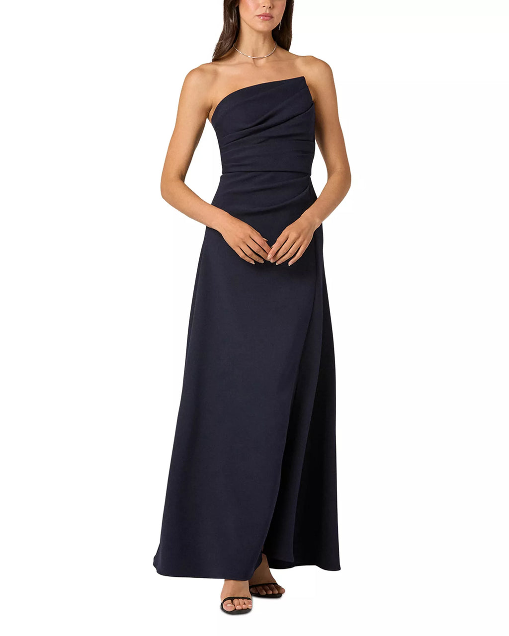 Sleek Sheath Strapless Ruched Bodice Zipper Back Floor Length Prom Dress
