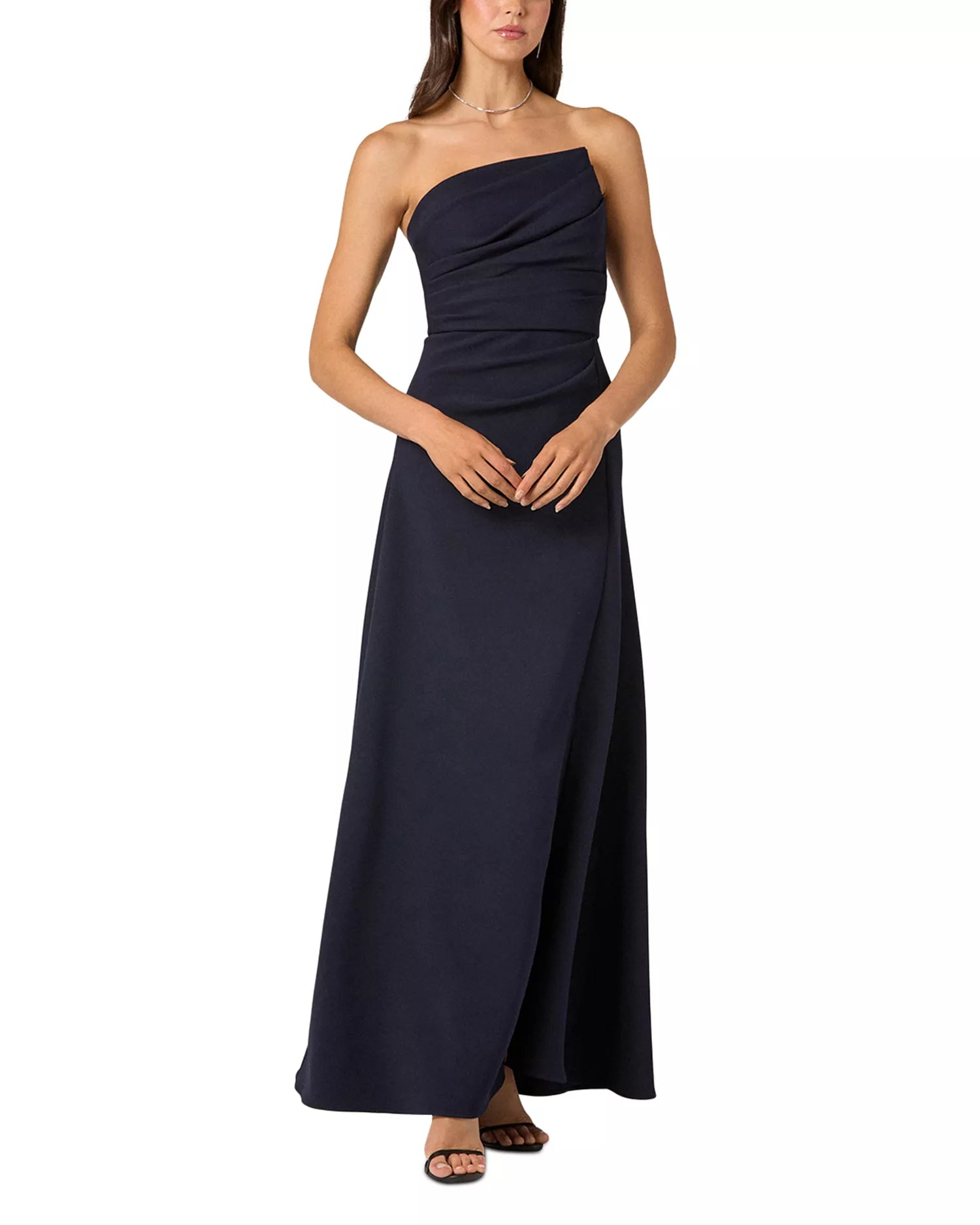 Sleek Sheath Strapless Ruched Bodice Zipper Back Floor Length Prom Dress