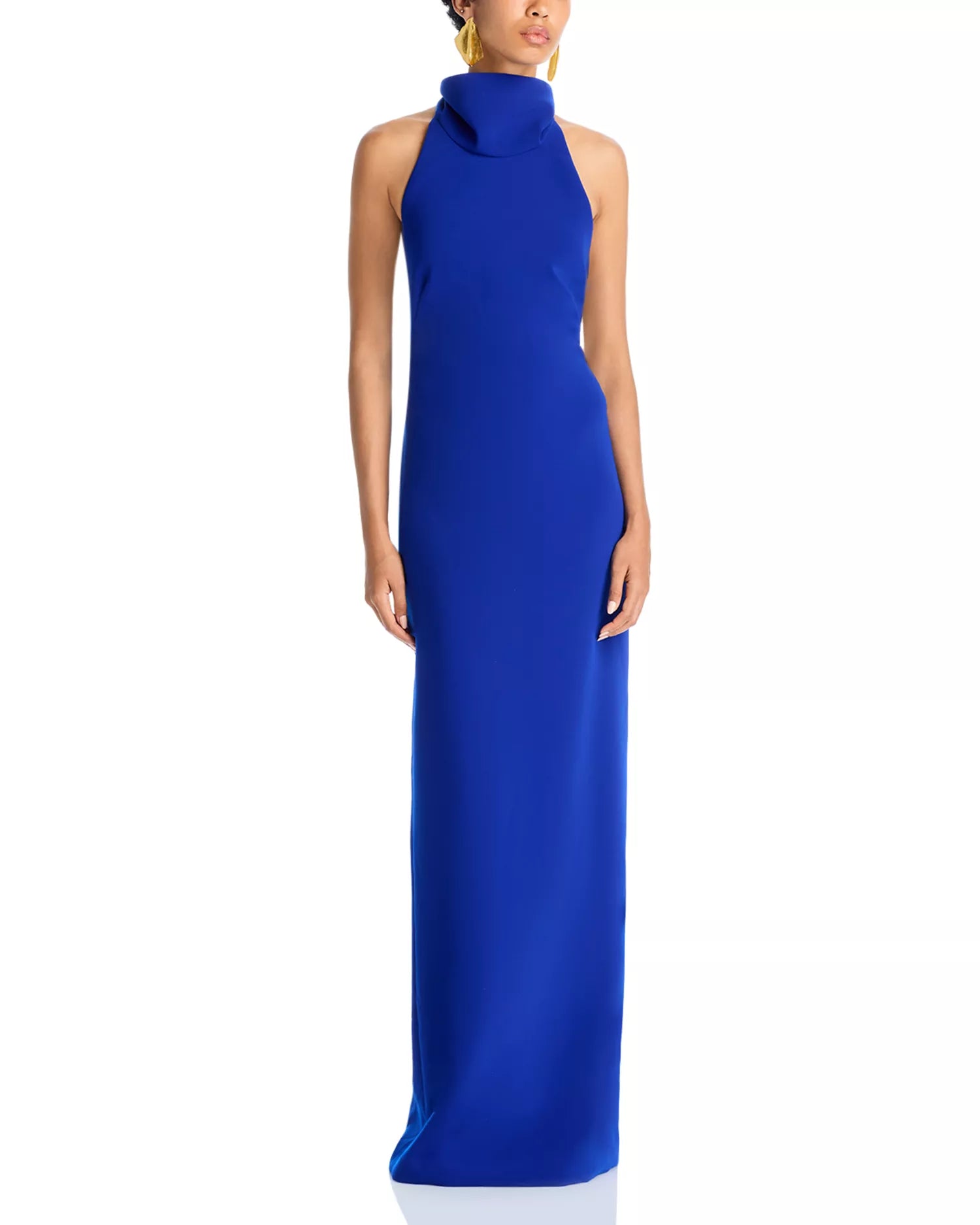 Sleek Sheath Turtleneck Halter Sleeveless Open Back Floor Length Female Prom Dress