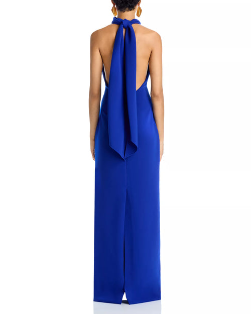 Robe de bal longue femme moulante à col roulé, dos nu et sans manches