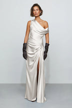 Sleek Slip One Shoulder Asymmetrical Open Back Floor Length For Women Prom Dress