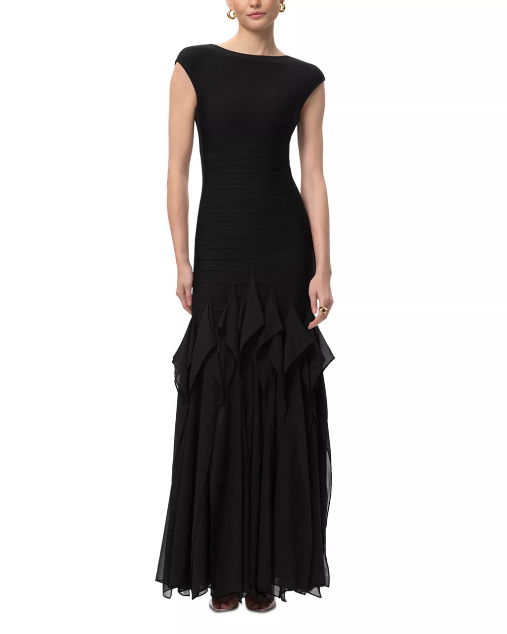 Sleek Trumpet Boat Neck Cap Sleeve Scoop Back Floor Length For Sale Prom Dress