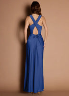 Sleek Trumpet Boat Neck Sleeveless Crisscross Back Floor Length For Women Prom Dress