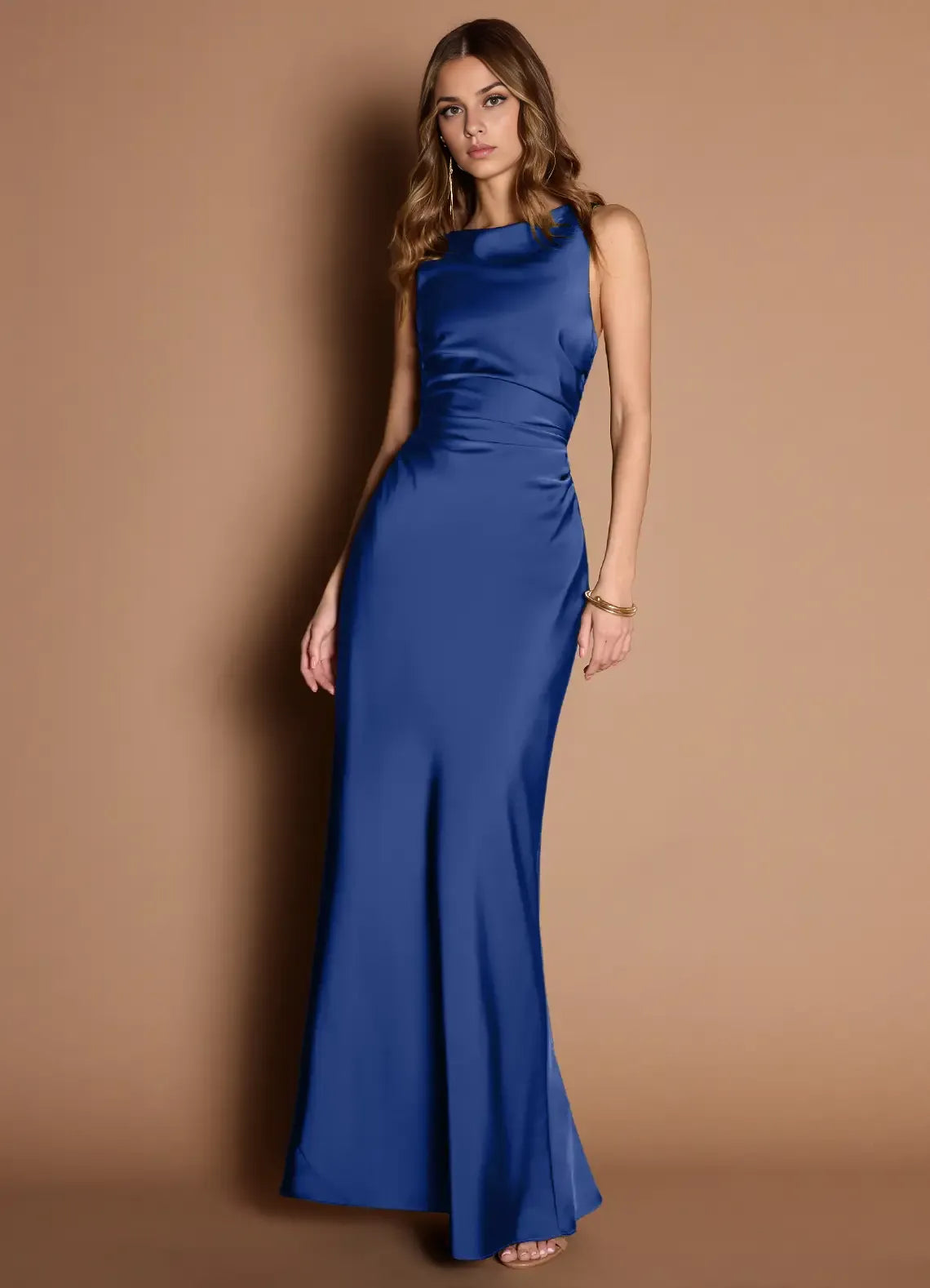 Sleek Trumpet Boat Neck Sleeveless Crisscross Back Floor Length For Women Prom Dress
