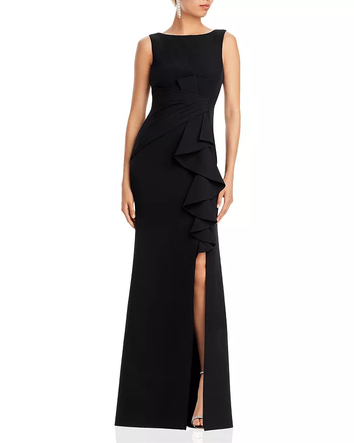 Sleek Trumpet Boat Neck Sleeveless V Back Floor Length For Adults Prom Dress