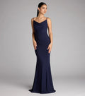 Sleek Trumpet Cowl Neck Spaghetti Strap Open Back Floor Length Prom Dress