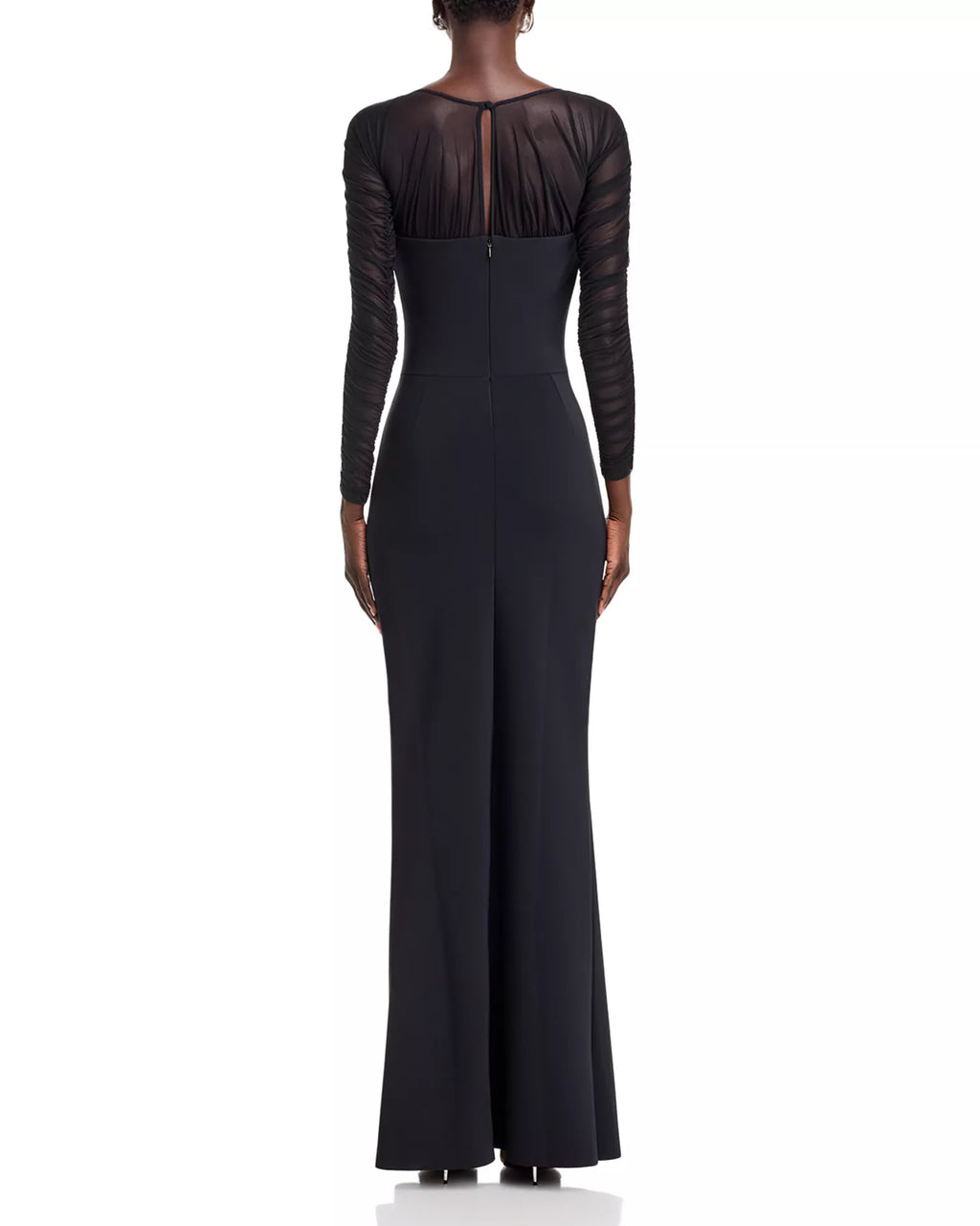 Sleek Trumpet Crew Neck Sheer Ruched Sleeve Keyhole Back Floor Length For Ladies Prom Dress