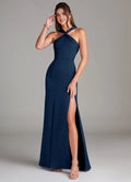 Sleek Trumpet Cross Halter Neck Sleeveless Cut Out Twist Back Floor Length Female Prom Dress