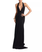 Sleek Trumpet Halter Neck Sleeveless Open Back Train Length For Adults Prom Dress