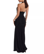 Sleek Trumpet Halter Neck Sleeveless Open Back Train Length For Adults Prom Dress